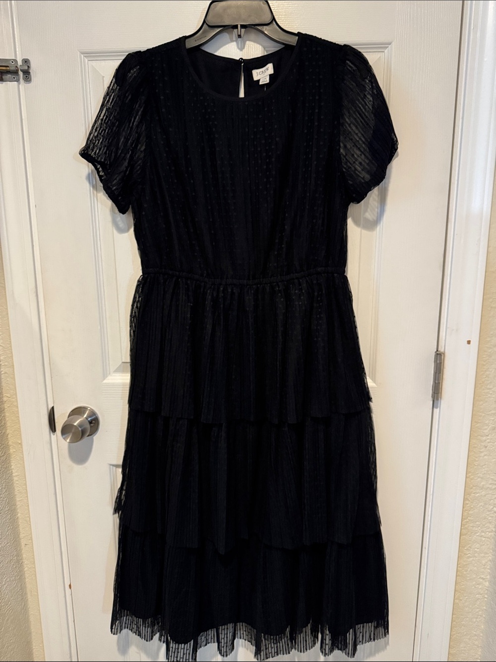 J. Crew Black Lacy Textured Ribbed Midi Dress